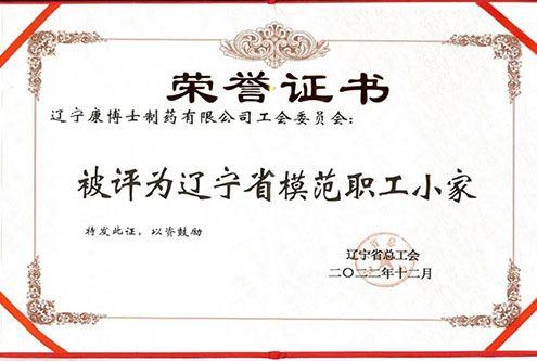 公司工會榮獲“遼寧省模范職工小家”榮譽稱號